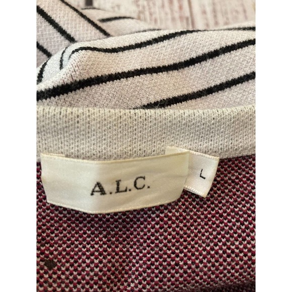 A.L.C. Striped Floral Knit Dress Short Sleeve Stretch sz L - Picture 3 of 3